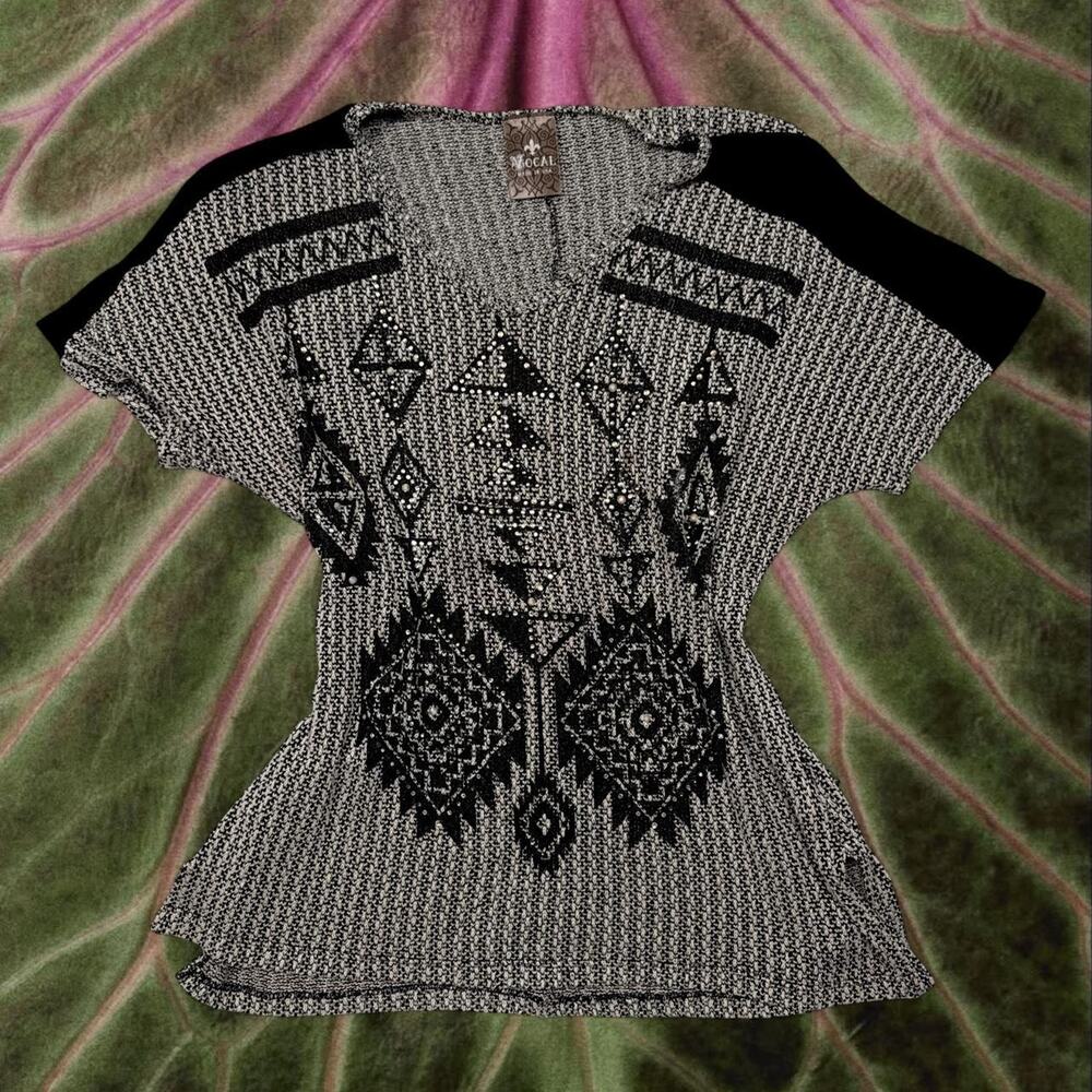 Vintage beaded boho knit top